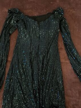 Black Sequin Long-Sleeve Evening Dress
